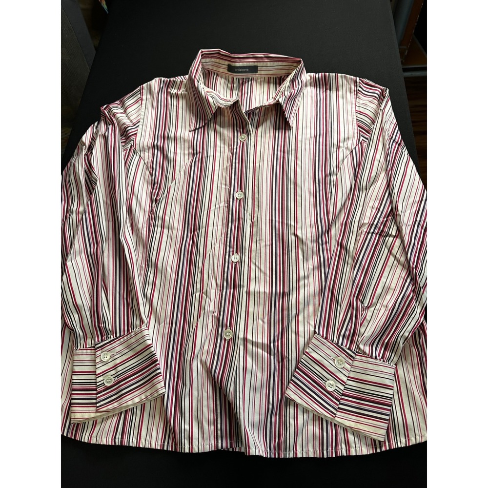 Liz Claiborne Womens Striped Long Sleeve Button Down Shirt Pink Purple REPU8035